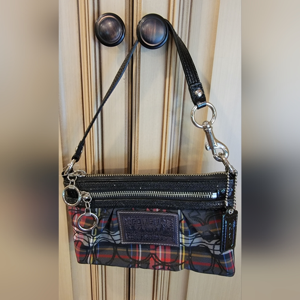 Coach Tartan demi clutch with silver hardware